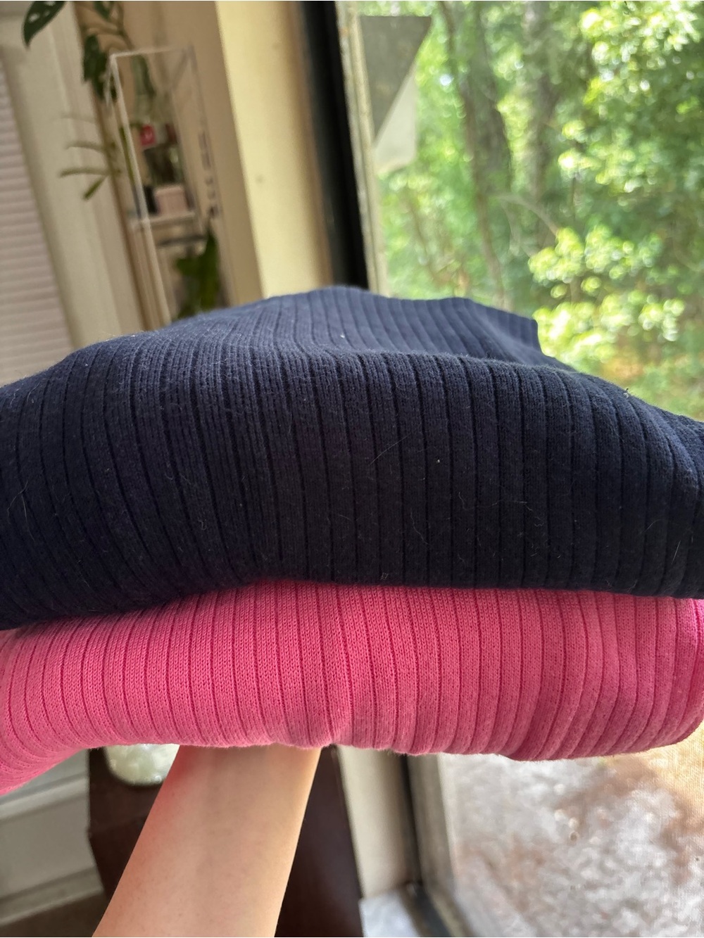 Talbots Navy and Pink Ribbed Sweaters - Set of 2